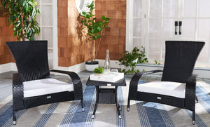 Safavieh EDNA 3-Piece Lounge Set – Elegant Outdoor Seating with Tropical Modern Design for Ultimate Comfort Black / White PAT7719A