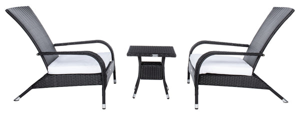 Safavieh EDNA 3-Piece Lounge Set – Elegant Outdoor Seating with Tropical Modern Design for Ultimate Comfort Black / White PAT7719A