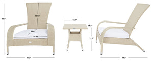 Safavieh EDNA 3-Piece Lounge Set – Elegant Outdoor Seating with Tropical Modern Design for Ultimate Comfort Beige / White PAT7719B