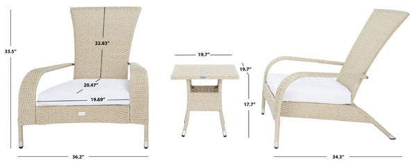 Safavieh EDNA 3-Piece Lounge Set – Elegant Outdoor Seating with Tropical Modern Design for Ultimate Comfort Beige / White PAT7719B