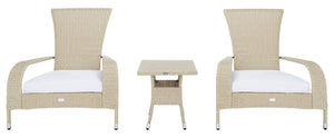 Safavieh EDNA 3-Piece Lounge Set – Elegant Outdoor Seating with Tropical Modern Design for Ultimate Comfort Beige / White PAT7719B