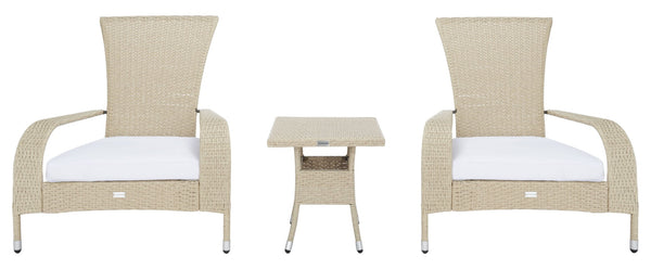 Safavieh EDNA 3-Piece Lounge Set – Elegant Outdoor Seating with Tropical Modern Design for Ultimate Comfort Beige / White PAT7719B