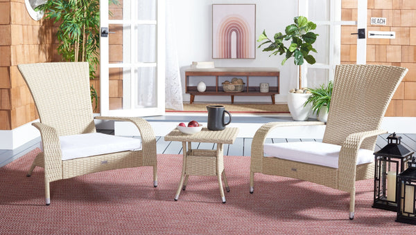 Safavieh EDNA 3-Piece Lounge Set – Elegant Outdoor Seating with Tropical Modern Design for Ultimate Comfort Beige / White PAT7719B