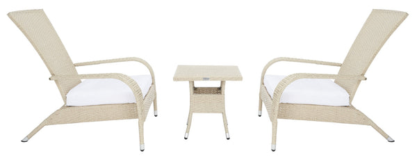 Safavieh EDNA 3-Piece Lounge Set – Elegant Outdoor Seating with Tropical Modern Design for Ultimate Comfort Beige / White PAT7719B