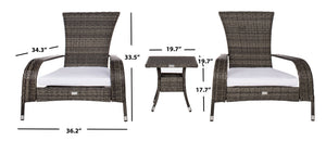 Safavieh EDNA 3-Piece Lounge Set – Elegant Outdoor Seating with Tropical Modern Design for Ultimate Comfort Grey Brown / White PAT7719C