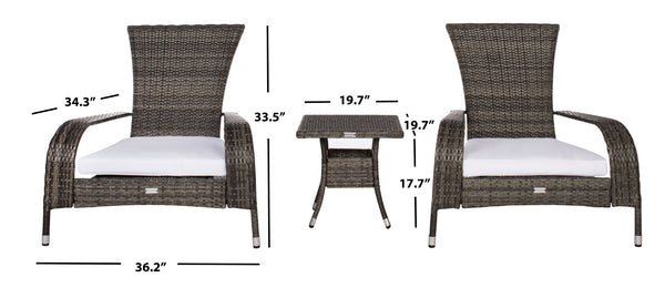 Safavieh EDNA 3-Piece Lounge Set – Elegant Outdoor Seating with Tropical Modern Design for Ultimate Comfort Grey Brown / White PAT7719C