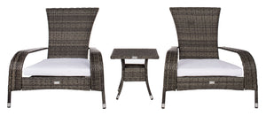 Safavieh EDNA 3-Piece Lounge Set – Elegant Outdoor Seating with Tropical Modern Design for Ultimate Comfort Grey Brown / White PAT7719C