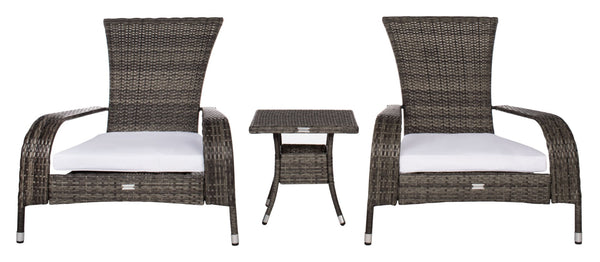 Safavieh EDNA 3-Piece Lounge Set – Elegant Outdoor Seating with Tropical Modern Design for Ultimate Comfort Grey Brown / White PAT7719C