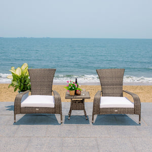 Safavieh EDNA 3-Piece Lounge Set – Elegant Outdoor Seating with Tropical Modern Design for Ultimate Comfort Grey Brown / White PAT7719C