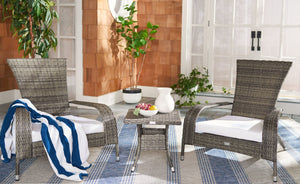 Safavieh EDNA 3-Piece Lounge Set – Elegant Outdoor Seating with Tropical Modern Design for Ultimate Comfort Grey Brown / White PAT7719C