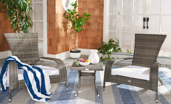 Safavieh EDNA 3-Piece Lounge Set – Elegant Outdoor Seating with Tropical Modern Design for Ultimate Comfort Grey Brown / White PAT7719C