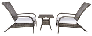 Safavieh EDNA 3-Piece Lounge Set – Elegant Outdoor Seating with Tropical Modern Design for Ultimate Comfort Grey Brown / White PAT7719C