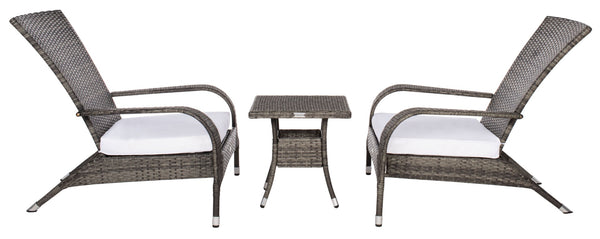 Safavieh EDNA 3-Piece Lounge Set – Elegant Outdoor Seating with Tropical Modern Design for Ultimate Comfort Grey Brown / White PAT7719C