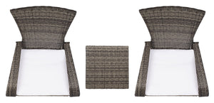 Safavieh EDNA 3-Piece Lounge Set – Elegant Outdoor Seating with Tropical Modern Design for Ultimate Comfort Grey Brown / White PAT7719C