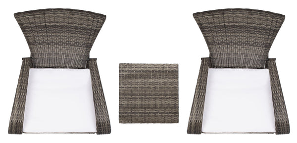 Safavieh EDNA 3-Piece Lounge Set – Elegant Outdoor Seating with Tropical Modern Design for Ultimate Comfort Grey Brown / White PAT7719C