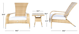 Safavieh EDNA 3-Piece Lounge Set – Elegant Outdoor Seating with Tropical Modern Design for Ultimate Comfort Natural / White PAT7719D
