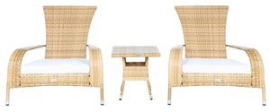 Safavieh EDNA 3-Piece Lounge Set – Elegant Outdoor Seating with Tropical Modern Design for Ultimate Comfort Natural / White PAT7719D
