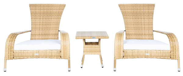 Safavieh EDNA 3-Piece Lounge Set – Elegant Outdoor Seating with Tropical Modern Design for Ultimate Comfort Natural / White PAT7719D