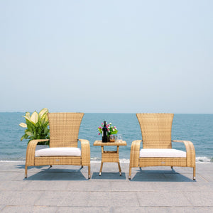 Safavieh EDNA 3-Piece Lounge Set – Elegant Outdoor Seating with Tropical Modern Design for Ultimate Comfort Natural / White PAT7719D