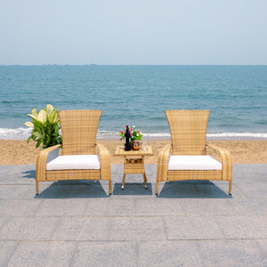 Safavieh EDNA 3-Piece Lounge Set – Elegant Outdoor Seating with Tropical Modern Design for Ultimate Comfort Natural / White PAT7719D