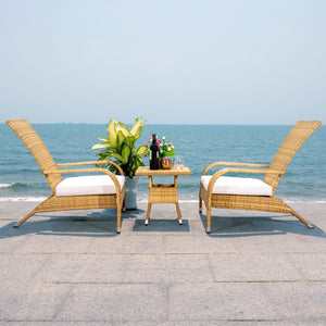 Safavieh EDNA 3-Piece Lounge Set – Elegant Outdoor Seating with Tropical Modern Design for Ultimate Comfort Natural / White PAT7719D