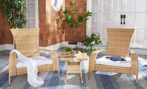 Safavieh EDNA 3-Piece Lounge Set – Elegant Outdoor Seating with Tropical Modern Design for Ultimate Comfort Natural / White PAT7719D