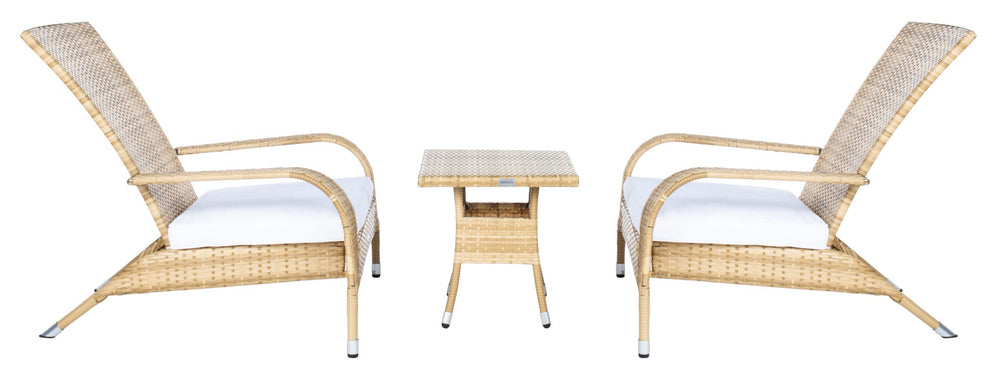 Safavieh EDNA 3-Piece Lounge Set – Elegant Outdoor Seating with Tropical Modern Design for Ultimate Comfort Natural / White PAT7719D