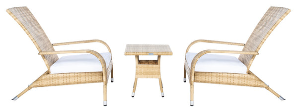 Safavieh EDNA 3-Piece Lounge Set – Elegant Outdoor Seating with Tropical Modern Design for Ultimate Comfort Natural / White PAT7719D
