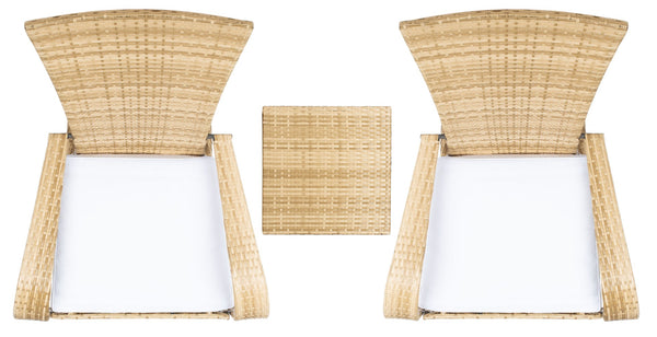 Safavieh EDNA 3-Piece Lounge Set – Elegant Outdoor Seating with Tropical Modern Design for Ultimate Comfort Natural / White PAT7719D