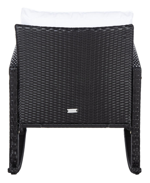 Safavieh DAIRE Rocking Chair - Elegant Outdoor Seating with Plush Cushions for Relaxed Patio Living Black / White PAT7721A