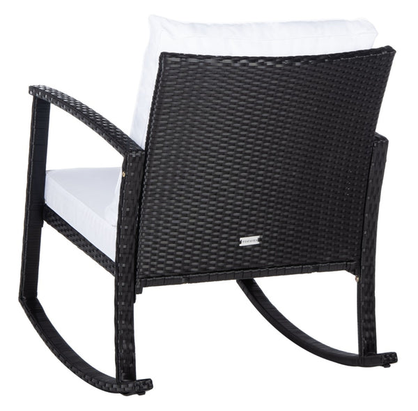 Safavieh DAIRE Rocking Chair - Elegant Outdoor Seating with Plush Cushions for Relaxed Patio Living Black / White PAT7721A
