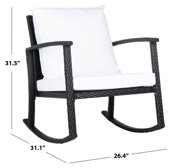 Safavieh DAIRE Rocking Chair - Elegant Outdoor Seating with Plush Cushions for Relaxed Patio Living Black / White PAT7721A