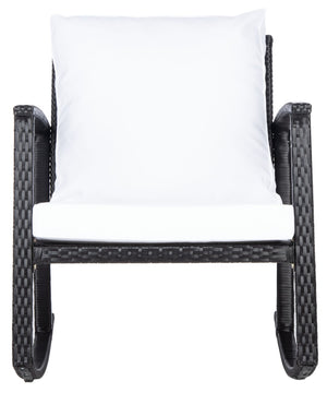 Safavieh DAIRE Rocking Chair - Elegant Outdoor Seating with Plush Cushions for Relaxed Patio Living Black / White PAT7721A