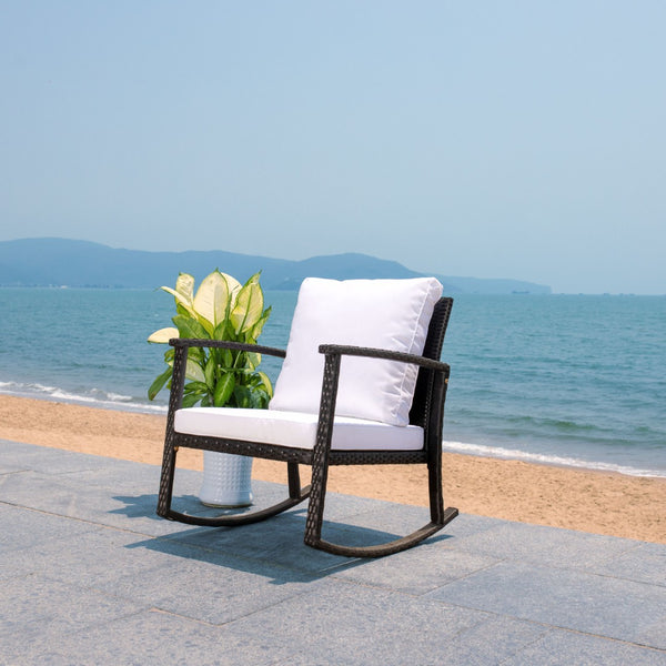 Safavieh DAIRE Rocking Chair - Elegant Outdoor Seating with Plush Cushions for Relaxed Patio Living Black / White PAT7721A