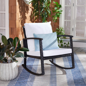 Safavieh DAIRE Rocking Chair - Elegant Outdoor Seating with Plush Cushions for Relaxed Patio Living Black / White PAT7721A