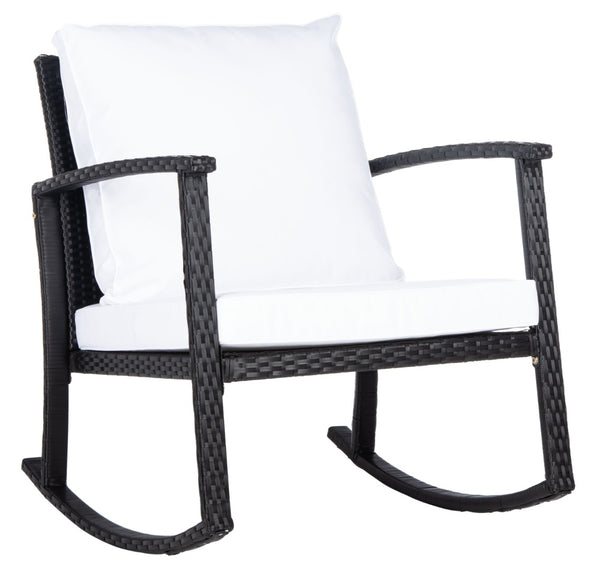 Safavieh DAIRE Rocking Chair - Elegant Outdoor Seating with Plush Cushions for Relaxed Patio Living Black / White PAT7721A