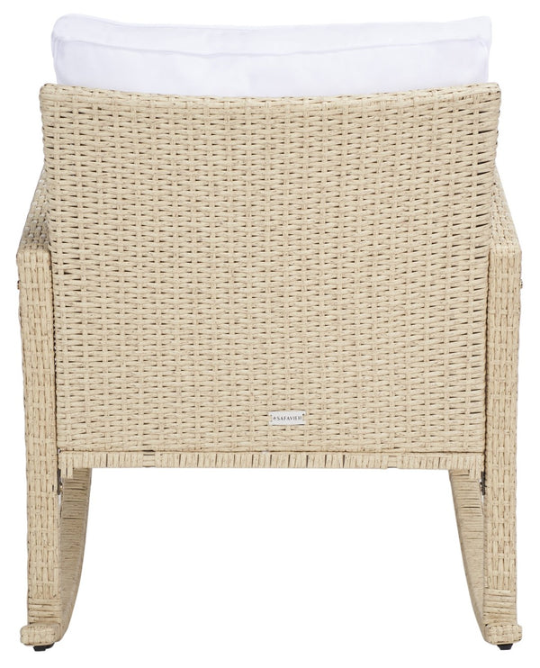 Safavieh DAIRE Rocking Chair - Elegant Outdoor Seating with Plush Cushions for Relaxed Patio Living Beige / White PAT7721B