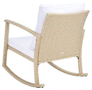 Safavieh DAIRE Rocking Chair - Elegant Outdoor Seating with Plush Cushions for Relaxed Patio Living Beige / White PAT7721B