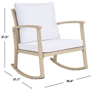 Safavieh DAIRE Rocking Chair - Elegant Outdoor Seating with Plush Cushions for Relaxed Patio Living Beige / White PAT7721B