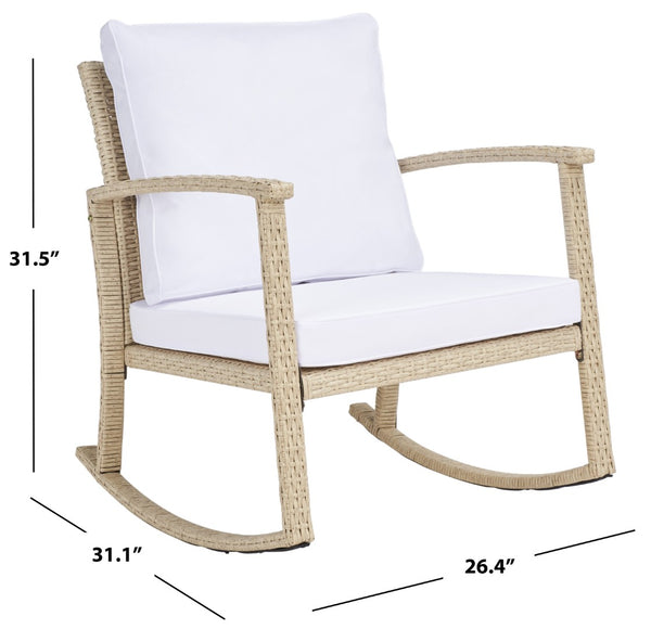 Safavieh DAIRE Rocking Chair - Elegant Outdoor Seating with Plush Cushions for Relaxed Patio Living Beige / White PAT7721B