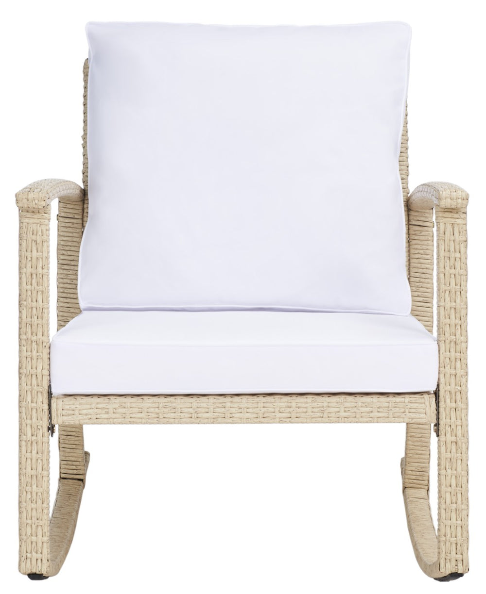 Safavieh DAIRE Rocking Chair - Elegant Outdoor Seating with Plush Cushions for Relaxed Patio Living Beige / White PAT7721B