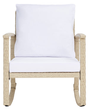 Safavieh DAIRE Rocking Chair - Elegant Outdoor Seating with Plush Cushions for Relaxed Patio Living Beige / White PAT7721B