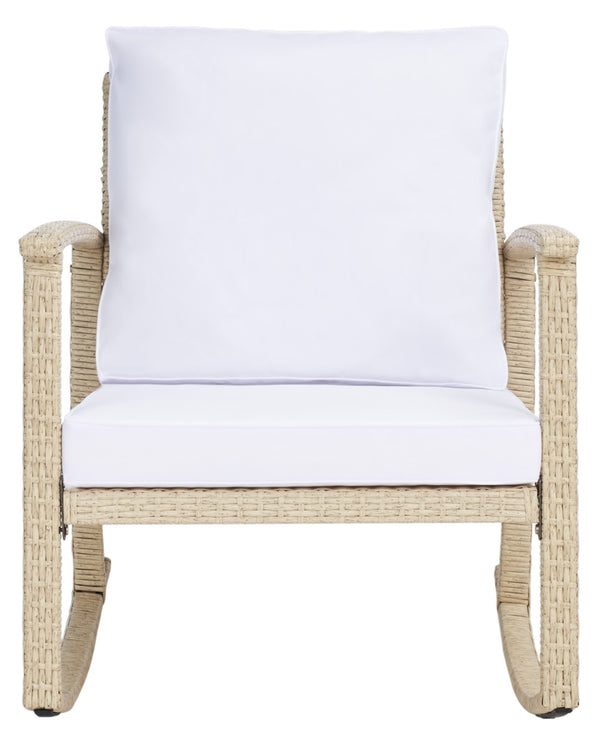 Safavieh DAIRE Rocking Chair - Elegant Outdoor Seating with Plush Cushions for Relaxed Patio Living Beige / White PAT7721B
