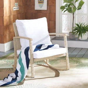 Safavieh DAIRE Rocking Chair - Elegant Outdoor Seating with Plush Cushions for Relaxed Patio Living Beige / White PAT7721B