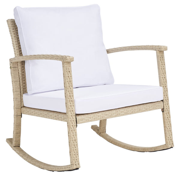 Safavieh DAIRE Rocking Chair - Elegant Outdoor Seating with Plush Cushions for Relaxed Patio Living Beige / White PAT7721B