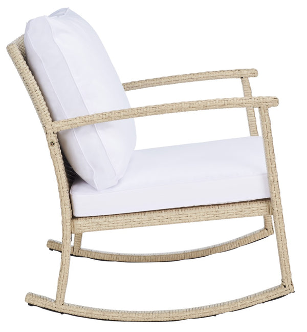 Safavieh DAIRE Rocking Chair - Elegant Outdoor Seating with Plush Cushions for Relaxed Patio Living Beige / White PAT7721B