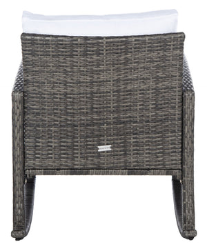Safavieh DAIRE Rocking Chair - Elegant Outdoor Seating with Plush Cushions for Relaxed Patio Living Grey Brown / White PAT7721C