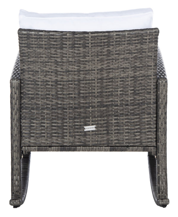 Safavieh DAIRE Rocking Chair - Elegant Outdoor Seating with Plush Cushions for Relaxed Patio Living Grey Brown / White PAT7721C