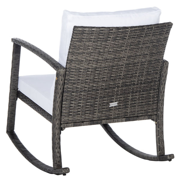 Safavieh DAIRE Rocking Chair - Elegant Outdoor Seating with Plush Cushions for Relaxed Patio Living Grey Brown / White PAT7721C