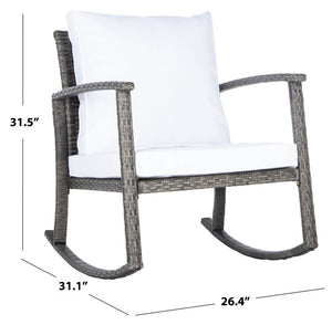 Safavieh DAIRE Rocking Chair - Elegant Outdoor Seating with Plush Cushions for Relaxed Patio Living Grey Brown / White PAT7721C